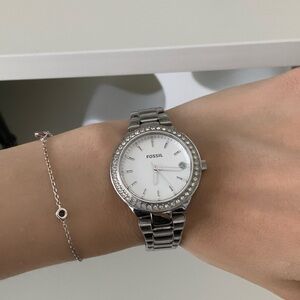 FOSSIL Stainless Steel Silver Wrist Watch Crystal Face Women’s Working Order